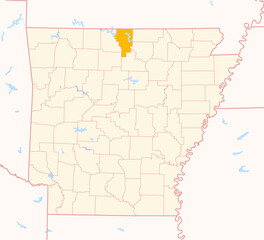 Map of the County Baxter (Arkansas, US) showing the Federal State with the highlighted County