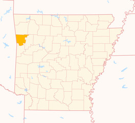 Map of the County Crawford (Arkansas, US) showing the Federal State with the highlighted County