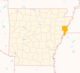 Map of the County Crittenden (Arkansas, US) showing the Federal State with the highlighted County