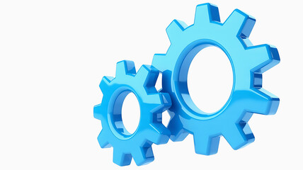 Two interlocking blue gears on a white background, symbolizing teamwork and mechanics