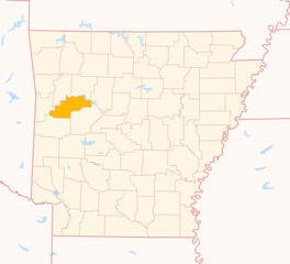 Map of the County Logan (Arkansas, US) showing the Federal State with the highlighted County