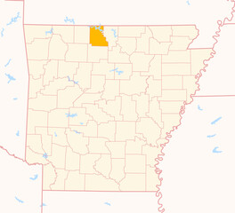 Map of the County Marion (Arkansas, US) showing the Federal State with the highlighted County