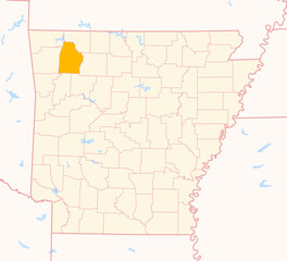 Fototapeta premium Map of the County Madison (Arkansas, US) showing the Federal State with the highlighted County