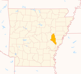 Map of the County Monroe (Arkansas, US) showing the Federal State with the highlighted County