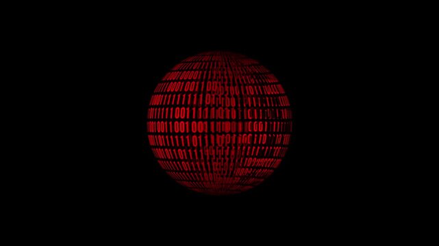 Futuristic 3D sphere made of binary code numbers on a green background, symbolizing digital data, coding, programming, artificial intelligence, technology, cybersecurity, information systems.
