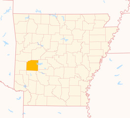 Map of the County Montgomery (Arkansas, US) showing the Federal State with the highlighted County