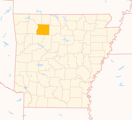 Map of the County Newton (Arkansas, US) showing the Federal State with the highlighted County