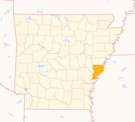 Map of the County Phillips (Arkansas, US) showing the Federal State with the highlighted County