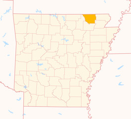 Map of the County Randolph (Arkansas, US) showing the Federal State with the highlighted County