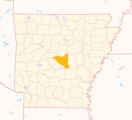 Map of the County Pulaski (Arkansas, US) showing the Federal State with the highlighted County