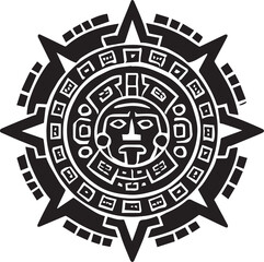Aztec Sun Stone silhouette vector