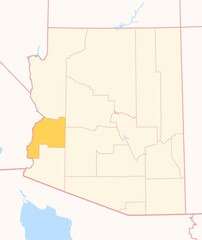 Map of the County La Paz (Arizona, US) showing the Federal State with the highlighted County