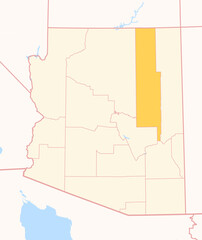 Map of the County Navajo (Arizona, US) showing the Federal State with the highlighted County