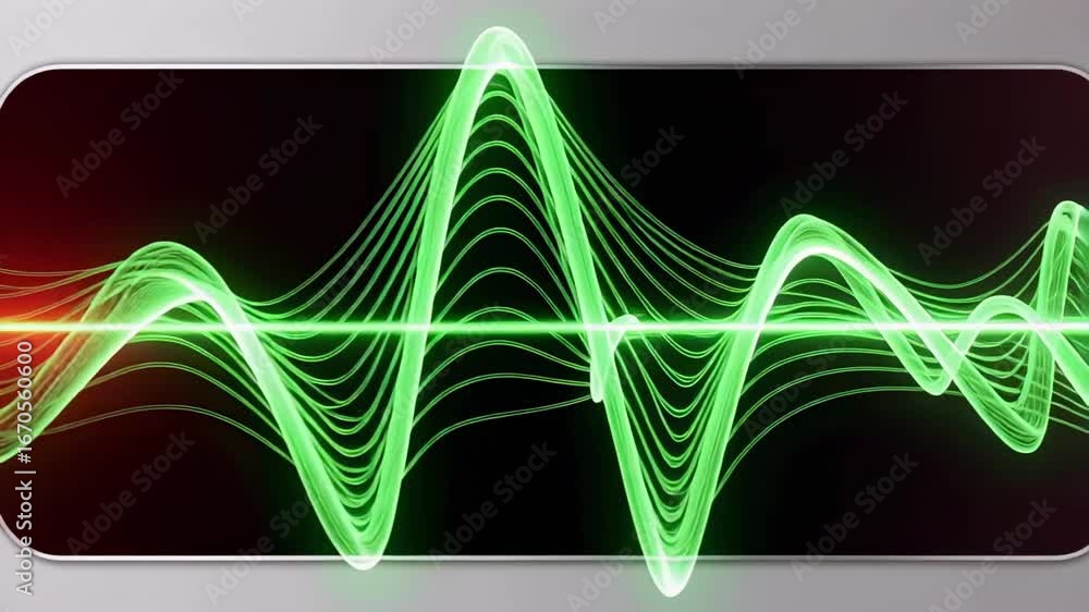 Aufkleber green wave oscilloscope animation background for sound frequency and audio visualizer effect