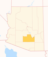 Map of the County Pinal (Arizona, US) showing the Federal State with the highlighted County