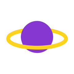 Fototapeta premium Yellow sphere with a purple ring around it against a plain white background icon