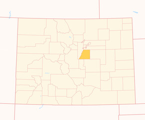 Map of the County Douglas (Colorado, US) showing the Federal State with the highlighted County
