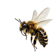A Honeybee in Flight Captures the intricate details of a bee soaring with its wings spread