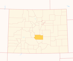 Map of the County Fremont (Colorado, US) showing the Federal State with the highlighted County
