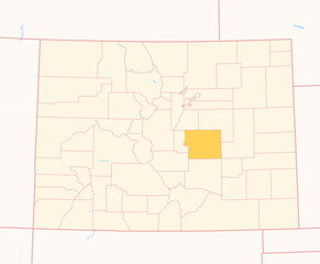 Map of the County El Paso (Colorado, US) showing the Federal State with the highlighted County