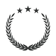 Dark grey laurel wreath with three stars on white background award achievement