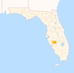 Map of the County DeSoto (Florida, US) showing the Federal State with the highlighted County