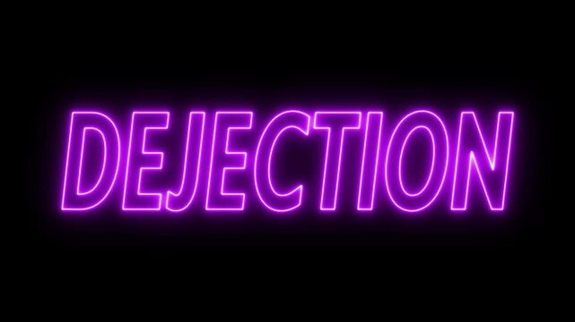 Animated glowing flickering neon inscription dejection. neon dejection text animation