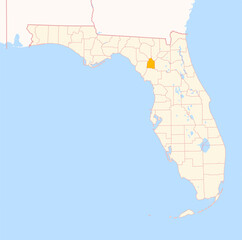 Map of the County Gilchrist (Florida, US) showing the Federal State with the highlighted County