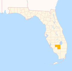 Map of the County Hendry (Florida, US) showing the Federal State with the highlighted County