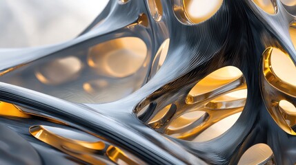 Abstract metallic gold and grey organic structure.