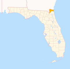 Map of the County Nassau (Florida, US) showing the Federal State with the highlighted County