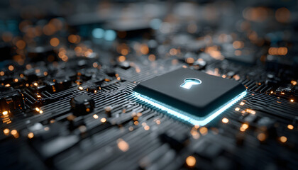 Secure digital vault integated with glowing blue ciruit board. Technology concpt emphasizes data protecton, cyber safety, hardwareencryption. Network securiy, privacy in advanced eletronic