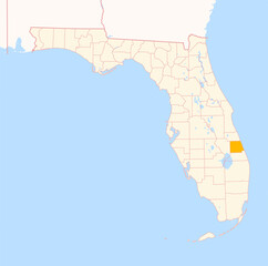 Fototapeta premium Map of the County St. Lucie (Florida, US) showing the Federal State with the highlighted County