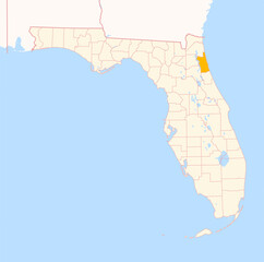 Map of the County St. Johns (Florida, US) showing the Federal State with the highlighted County
