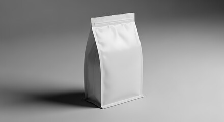 Blank white pouch for coffee or food packaging, isolated on white background