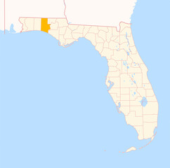 Fototapeta premium Map of the County Walton (Florida, US) showing the Federal State with the highlighted County