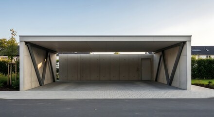 Obraz premium Modern Concrete Carport Architecture and Design.