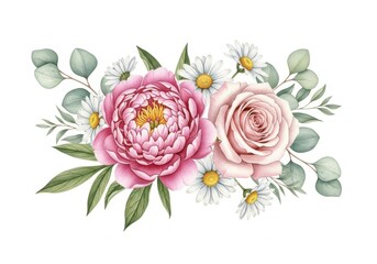 Fototapeta premium Beautiful Floral Arrangement of Peonies Roses and Daisies
