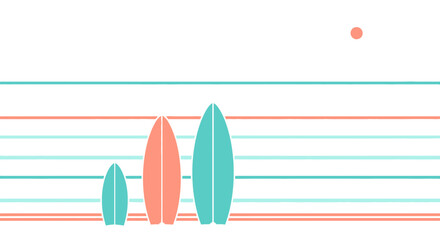 Naklejka premium Surfboards Collection On The Beach In Minimalist Style Under A Gentle Sun