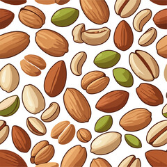Seamless Assorted Nuts Pattern Vector – Almond, Pistachio, Cashew Clipart Isolated Background for Food Design