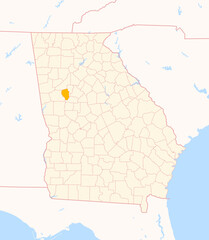 Map of the County Fayette (Georgia, US) showing the Federal State with the highlighted County
