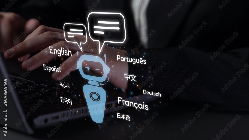 Poster global communication with multiple languages, digital translation tools, multilingual technology, cr