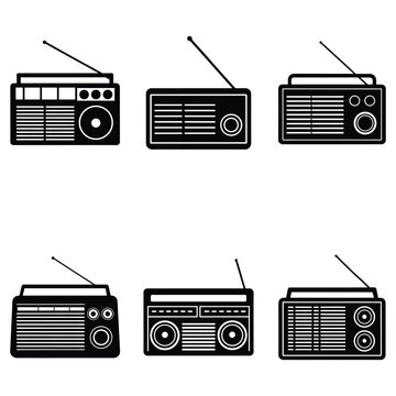 vintage radio set silhouette vector on white background