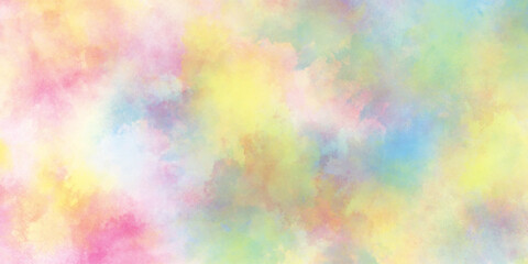 Abstract grunge pink or blue, yellow, watercolor painting background, colorful mixed rainbow powder explosion isolated on white background, light with  watercolor Soft cloud in the sky background.