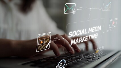 Social media marketing strategy with engagement metrics. Social marketing boosts media visibility....
