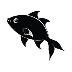 Simple black silhouette of a swimming fish with textured detail
