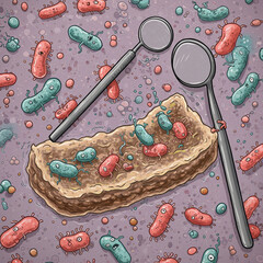 Tartar Party: A Microscopic Doodle Celebration of Oral Hygiene in High Detail.