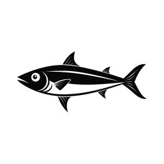 Stylized black and white illustration of a sleek fast swimming fish