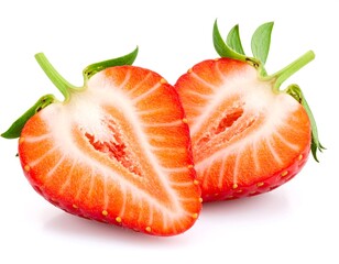 Two halves of a juicy strawberry