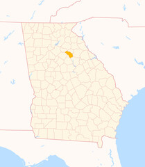 Map of the County Oconee (Georgia, US) showing the Federal State with the highlighted County